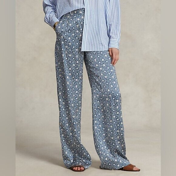 Polo Ralph Lauren Pants - Polo Ralph Lauren High Waisted Satin Wide-Leg Graphic Print Pants Size 2 New